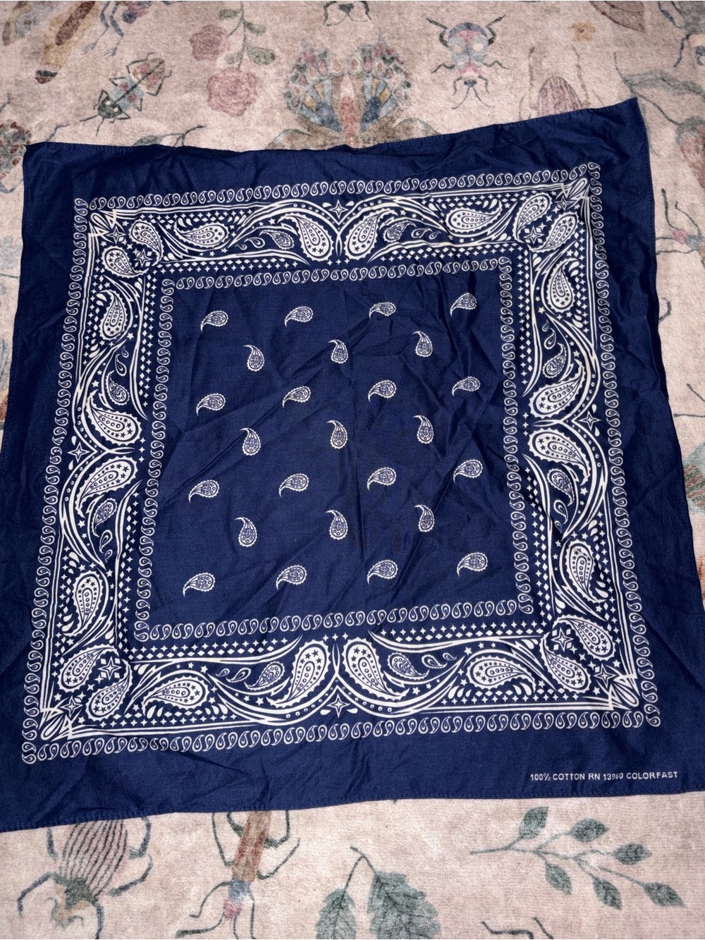 VTG 70s Paris Accessories Navy Paisley 100% Cotton Bandana RN 13960